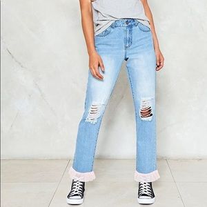 Never worn Ruffle hem Distressed Jeans size 14